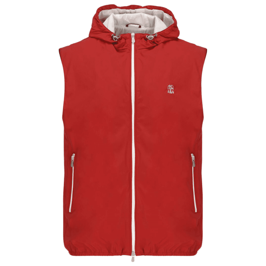 red nylon vest