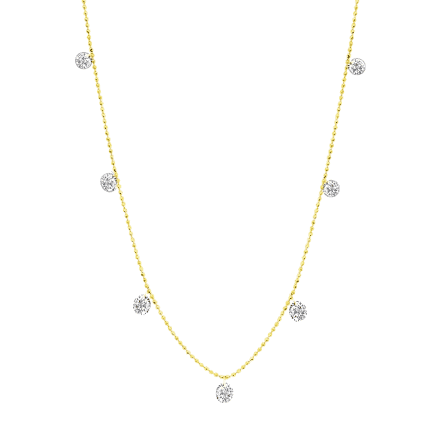 Small Floating Diamond Necklace yellow Gold