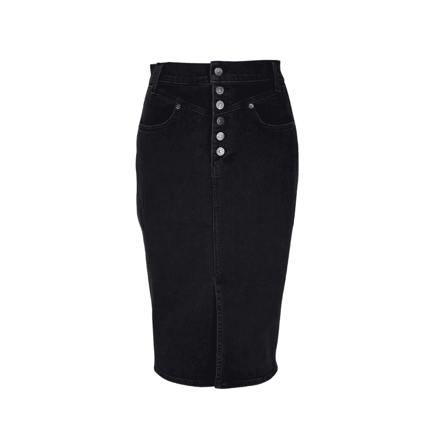 This Veronica Beard Herron Denim Midi Skirt in Washed Onyx is crafted from a cotton-polyester-elastane blend for comfort and maximum durability.