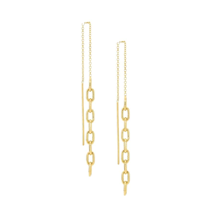 From the Heavy Metal Collection this sleek 14K-yellow-gold earrings feature a square chain and wire threader silhouette.