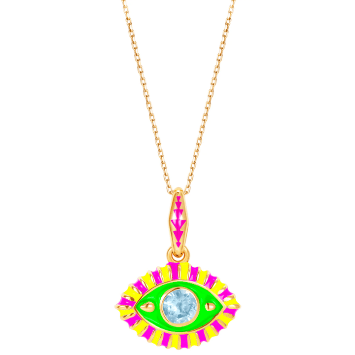 Life in Colour Green Enanmel Evil Eye with Blue Topaz