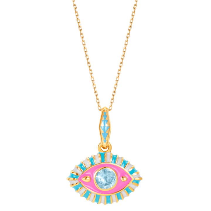 Life in Colour Enamel Evil Eye Pendant with Blue Topaz