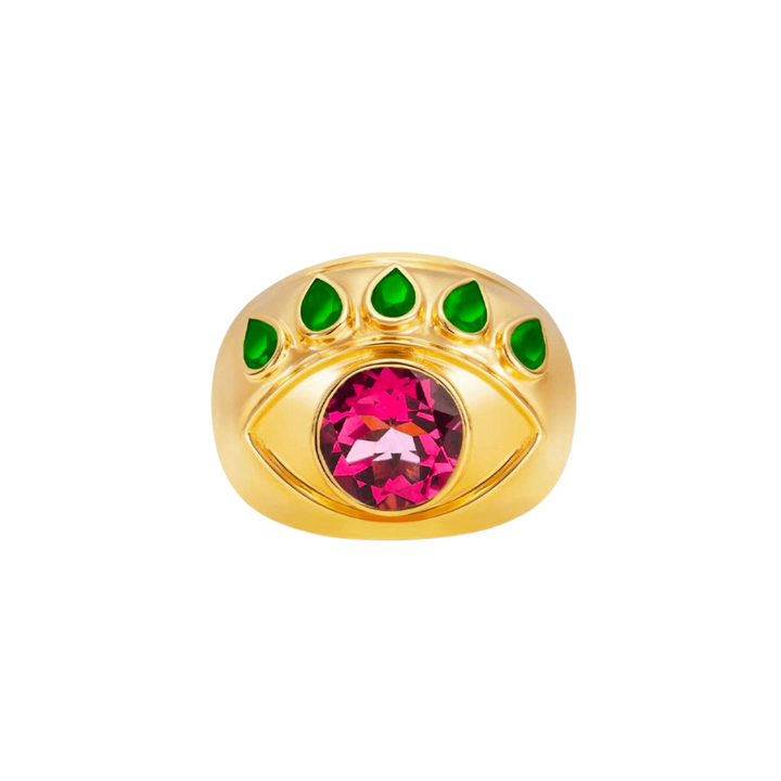 Show n Tell Ready 18k Ring w/ Pink Topaz Center &#038; Tsavorites