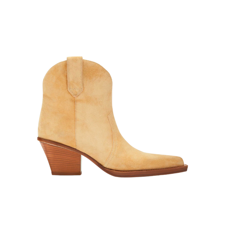 Ankle Heeled Bootie in Calf Suede