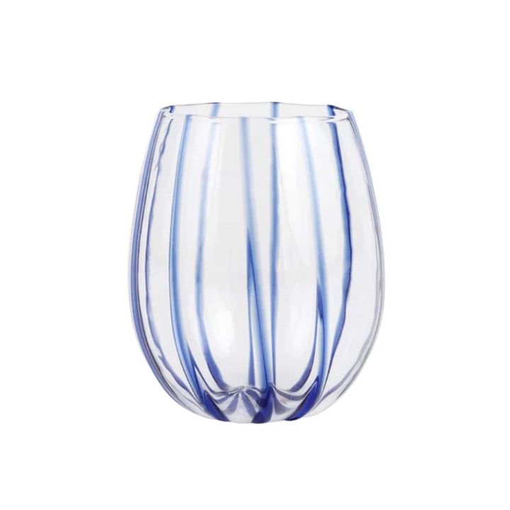 Nuovo Stripe Blue Stemless Wine Glass