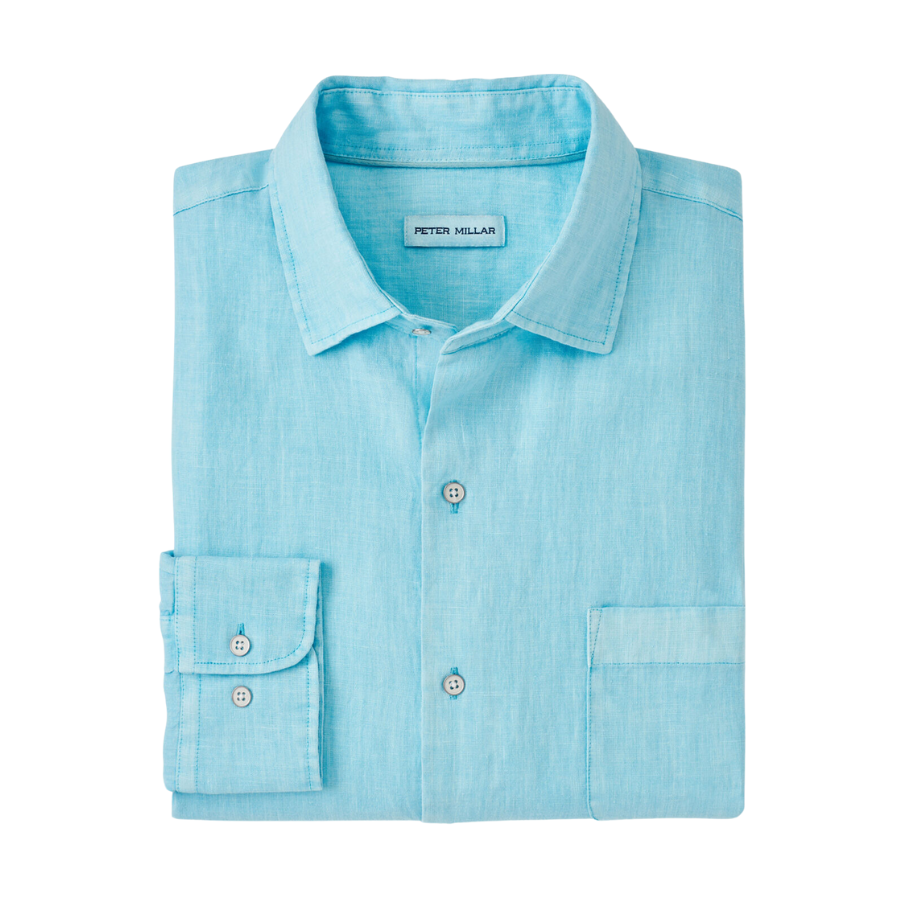 This sport shirt, perfect for coastal wear, is crafted from a soft and highly breathable linen fabric. It undergoes garment-dyeing to achieve rich and distinctive colors, while boasting antiqued buttons for a worn-in aesthetic. It’s finalized with a spread collar, French placket, and double-button barrel cuffs. Men's 100% linen sport shirt. Classic Fit. Spread collar. Hand wash cold with like colors; Lay flat to dry or dry-clean. Imported.