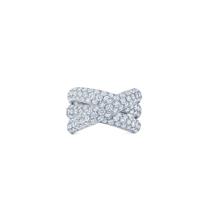 Moonlight 3 Row Crossover Diamond 18KY Ring – 4.09ct