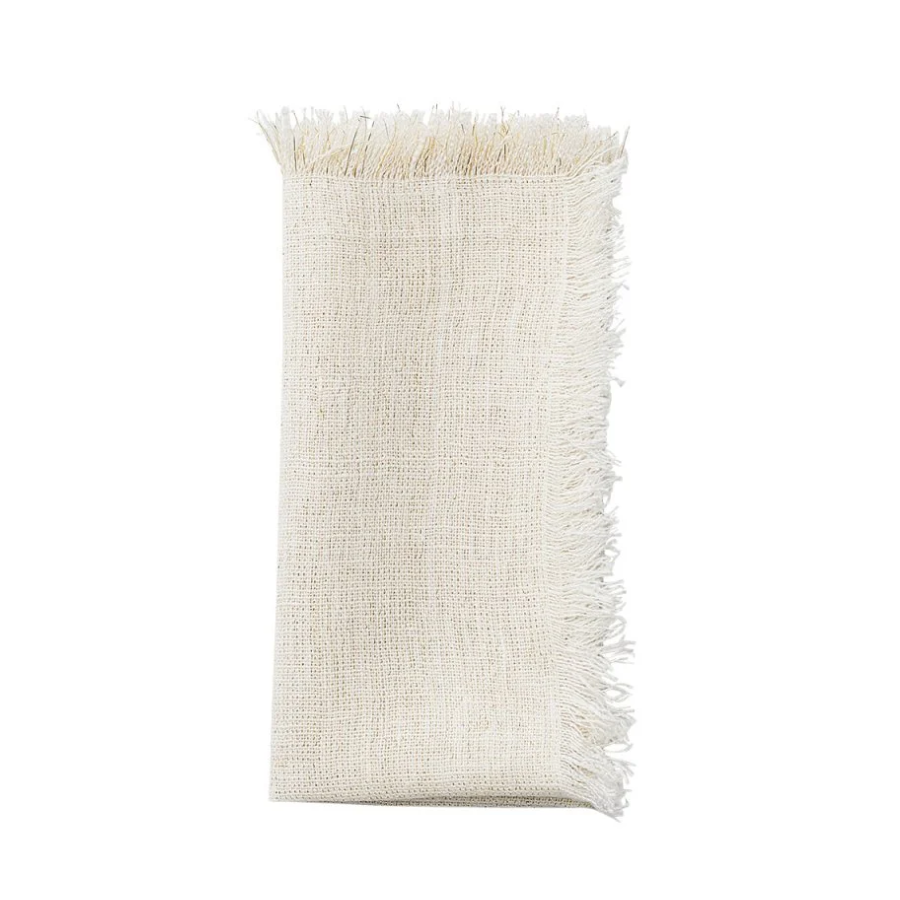 Fringe Napkin in White and Gold