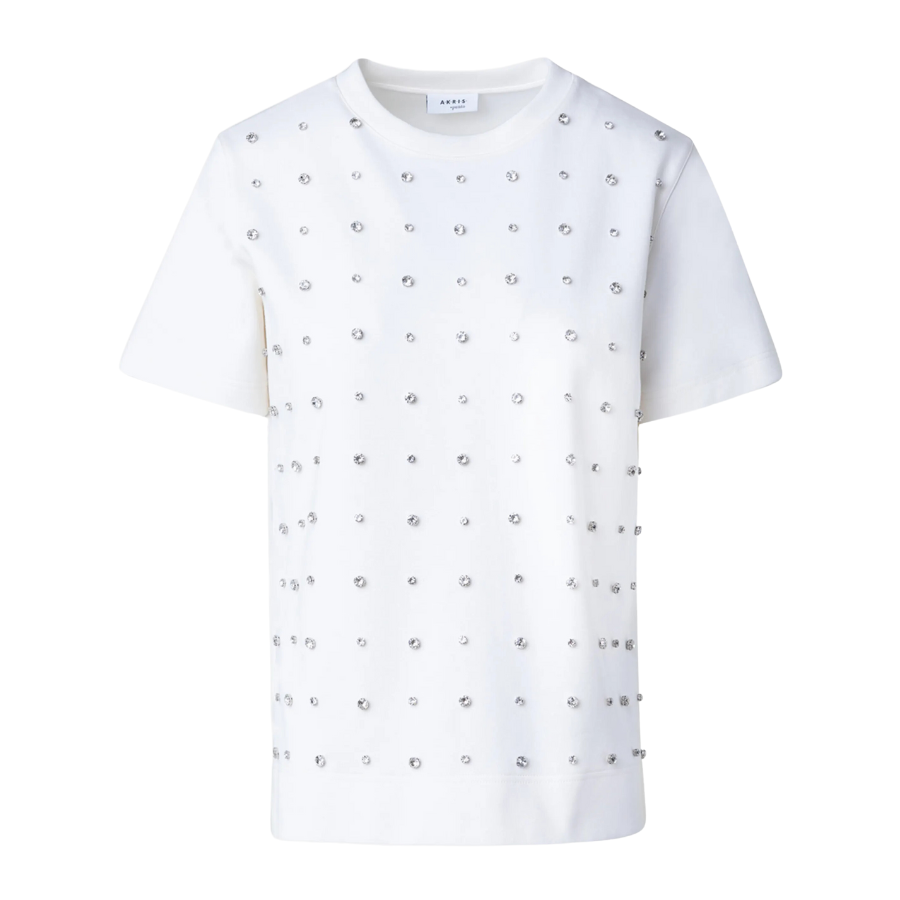 Cotton Jersey T-Shirt with Crystal Studs Embellishments