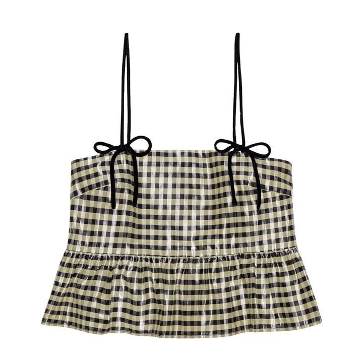 Shiny Check Jacquard Top