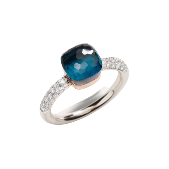 Ring Nudo Petit in Blue London Topaz with Diamonds