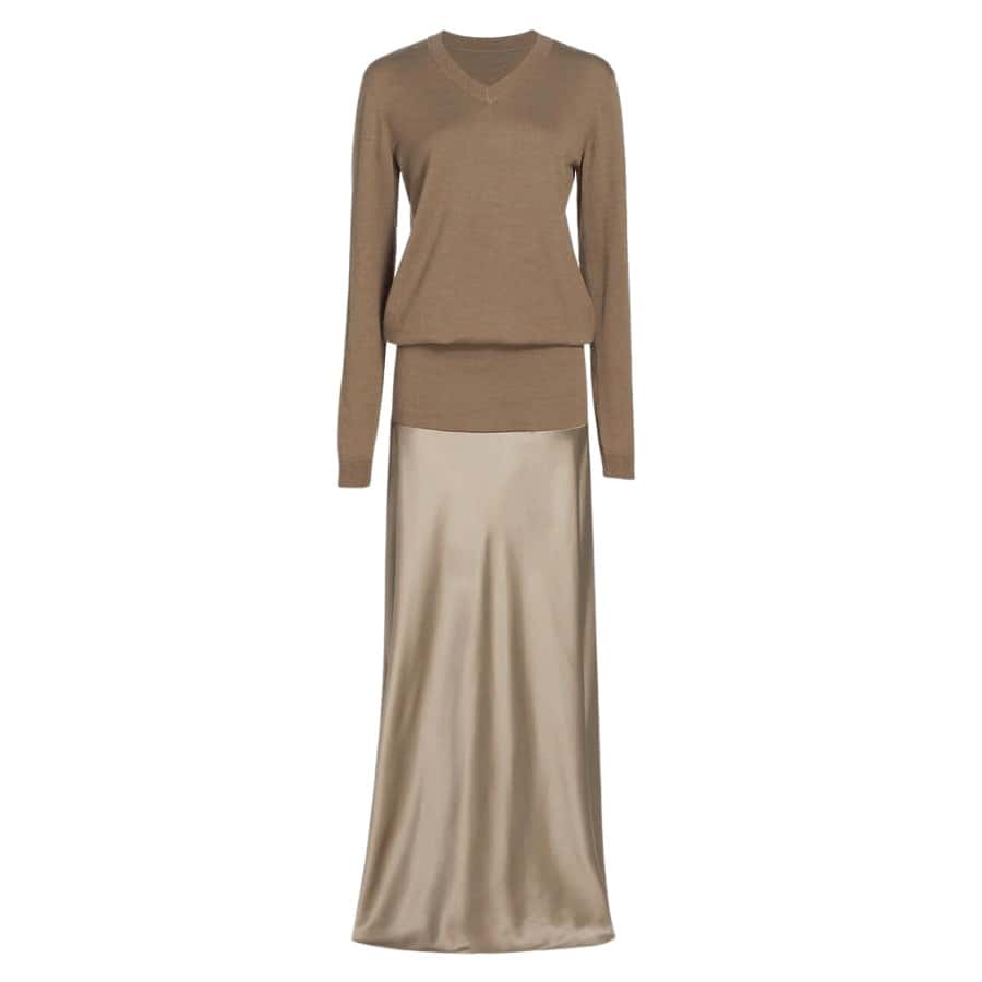 This Brandon Maxwell Kerolyn silk and satin dress features a knit bodice and a silk skirt.