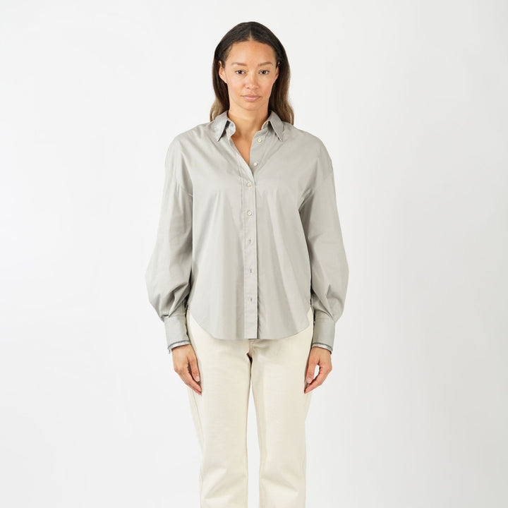 Cotton Poplin Blouse with Satin Collar