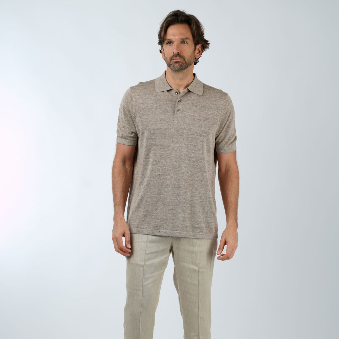 Short Sleeve Linen and Silk Button Polo