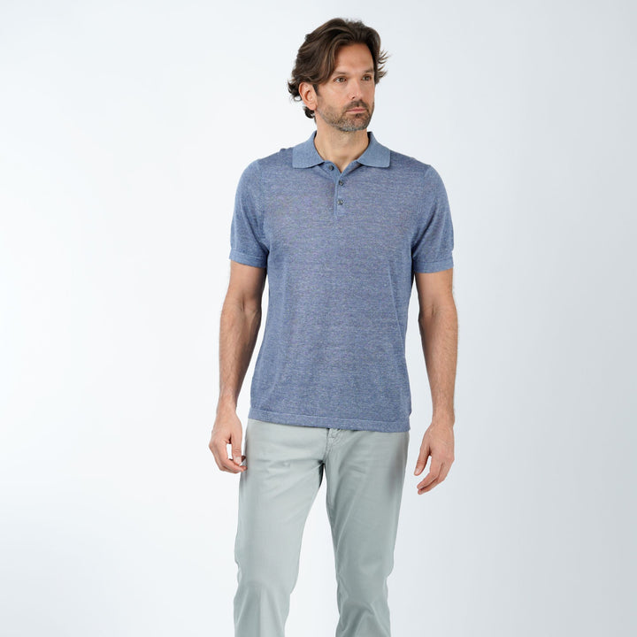 Short Sleeve Linen and Silk Button Polo