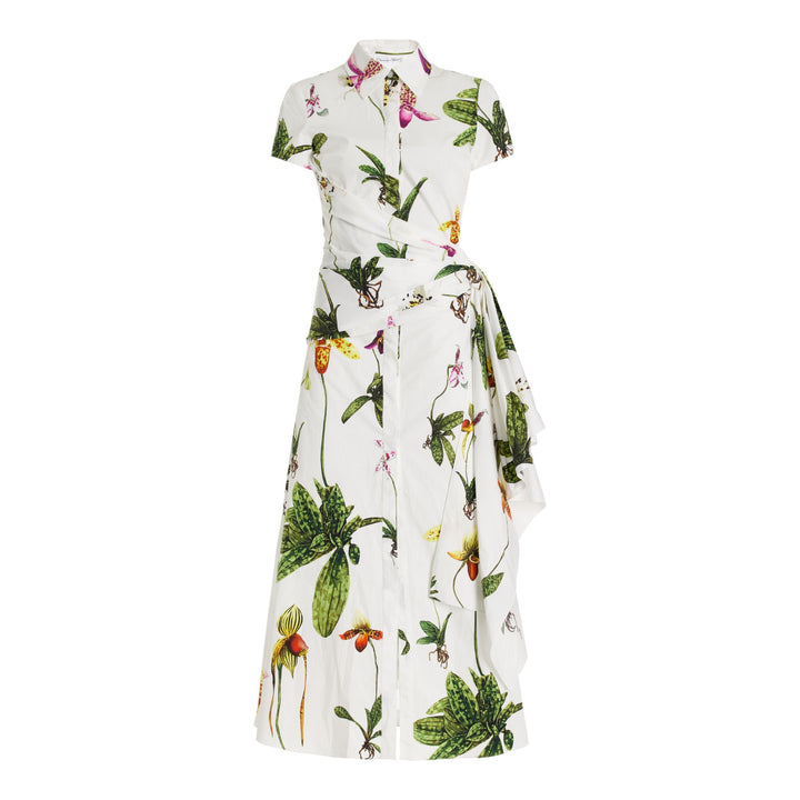 Cap Sleeve Orchids Poplin Dress