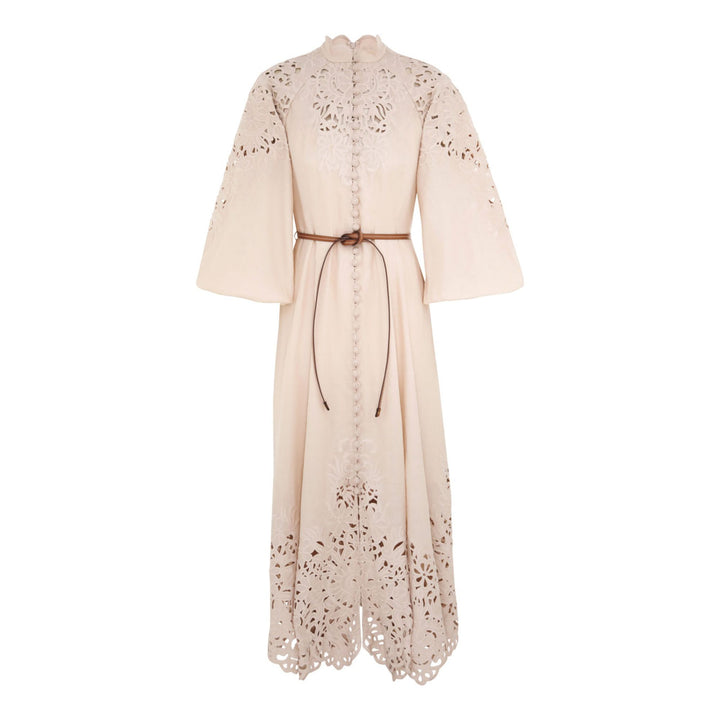 WYLIE EMBROIDERED BILLOW DRESS - Cream