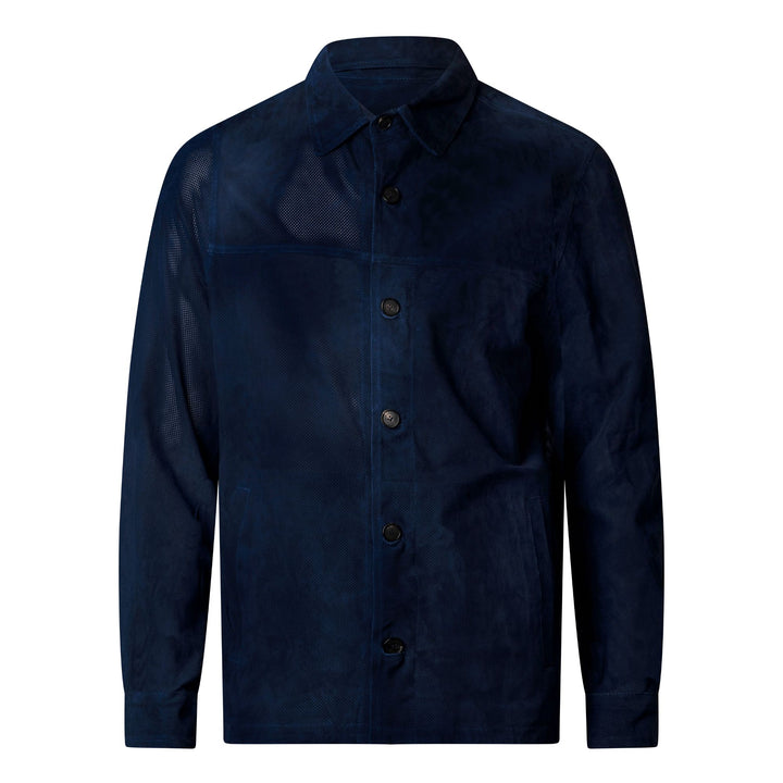 Perforated Suede Overshirt - Cobalt - e58R