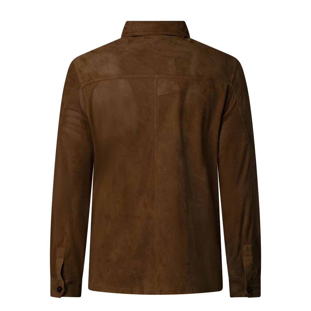 Perforated Suede Overshirt - Cognac - e56R