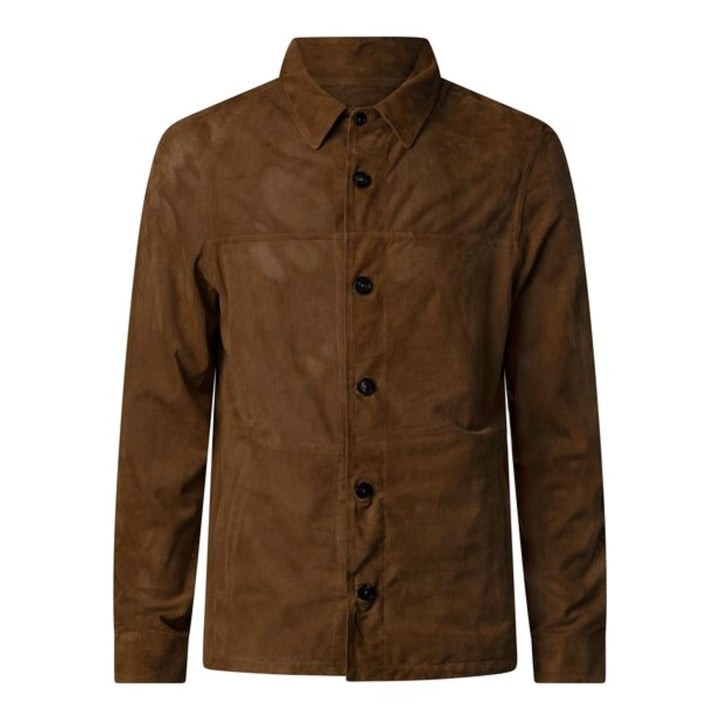 Perforated Suede Overshirt - Cognac - e56R