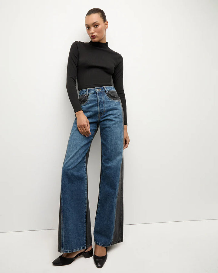 Taylor-High-Rise Two-Tone Wide-Leg Denim Pants