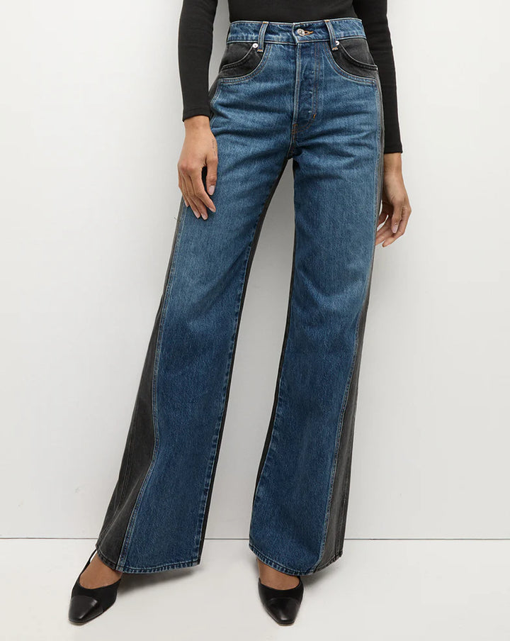 Taylor-High-Rise Two-Tone Wide-Leg Denim Pants