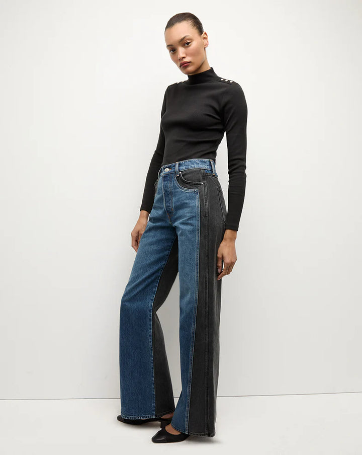 Taylor-High-Rise Two-Tone Wide-Leg Denim Pants