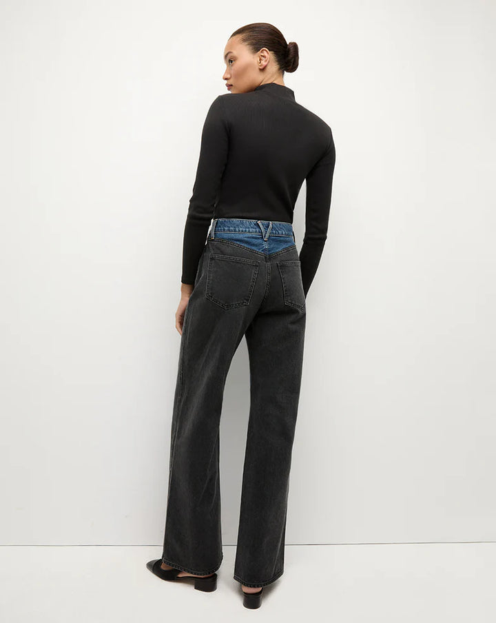 Taylor-High-Rise Two-Tone Wide-Leg Denim Pants