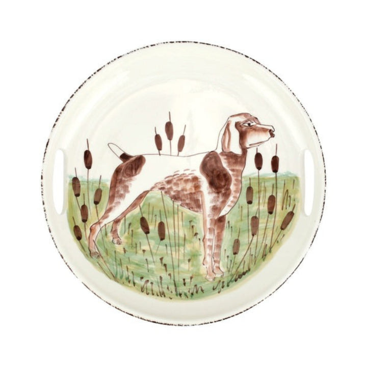 Vietri Wildlife Spaniel Handled Round Tray