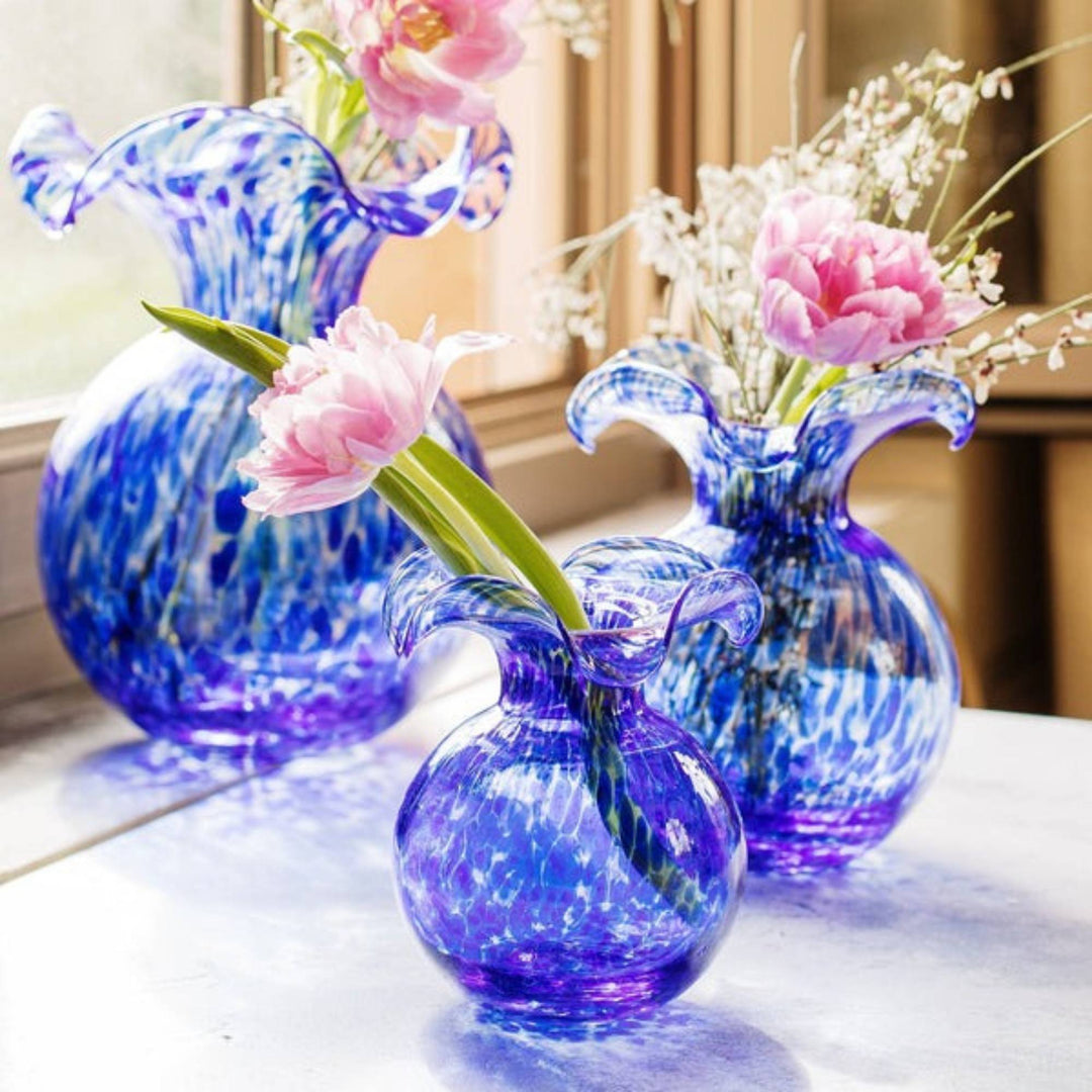 Hibiscus Glass Cobalt Tortoiseshell Bud Vase