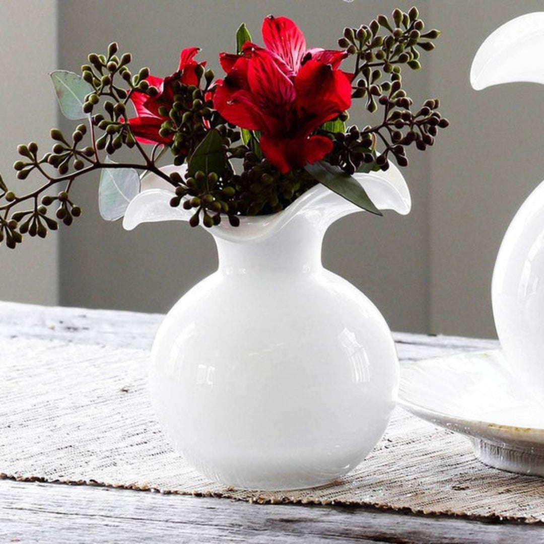 Hibiscus Small Fluted White Vase