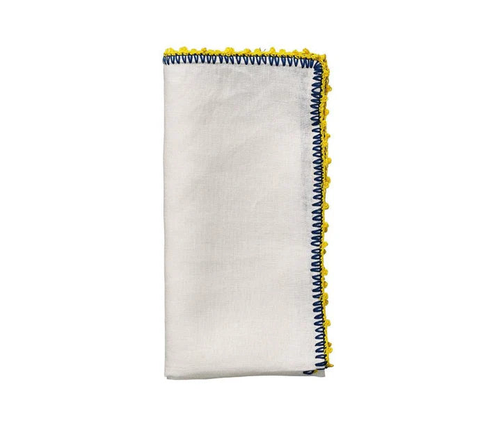 Knotted Edge Napkins - Blue & Yellow