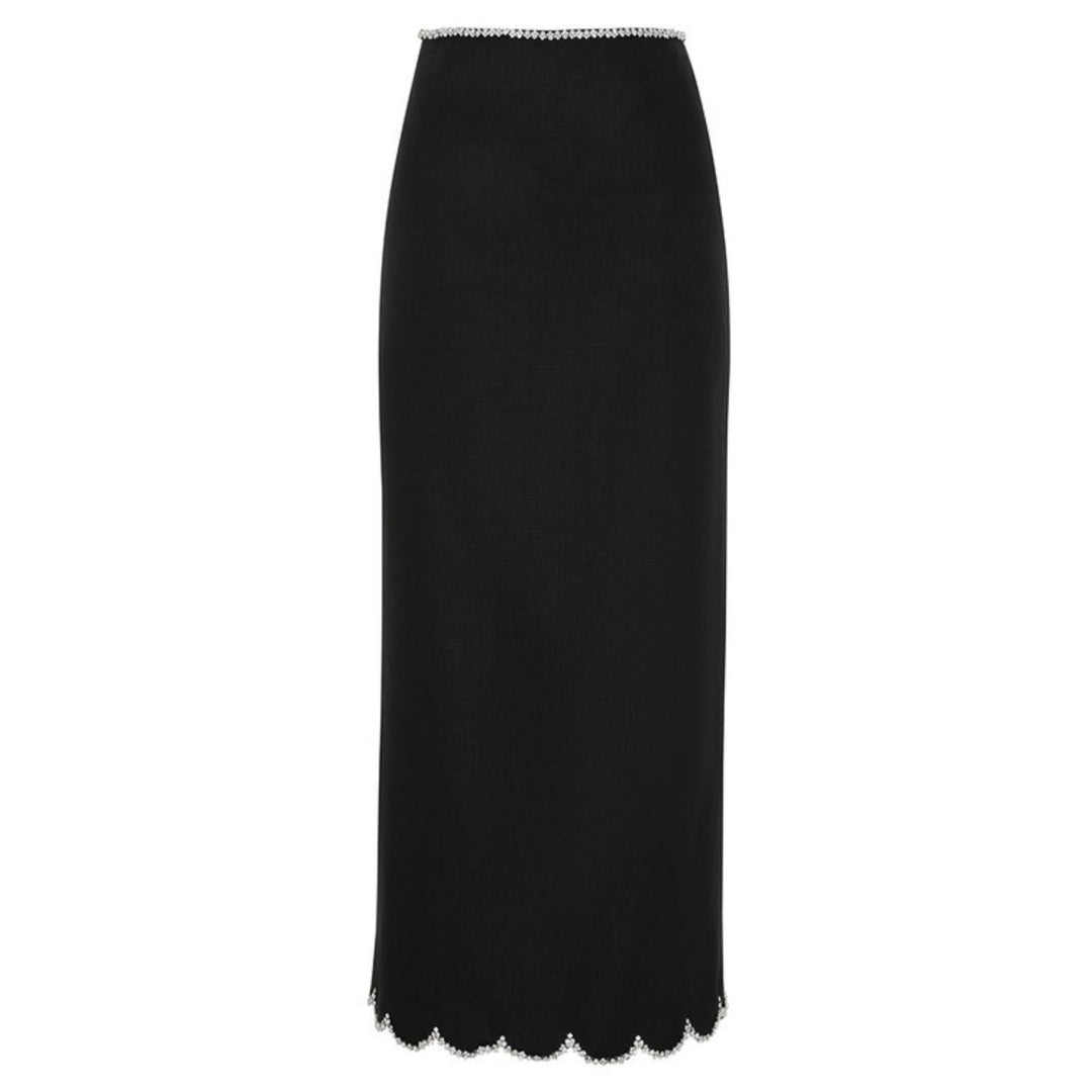 Zimmermann CRUSH SCALLOPED MIDI SKIRT in Black