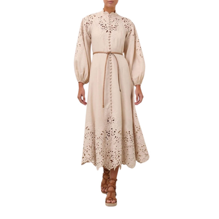 WYLIE EMBROIDERED BILLOW DRESS - Cream