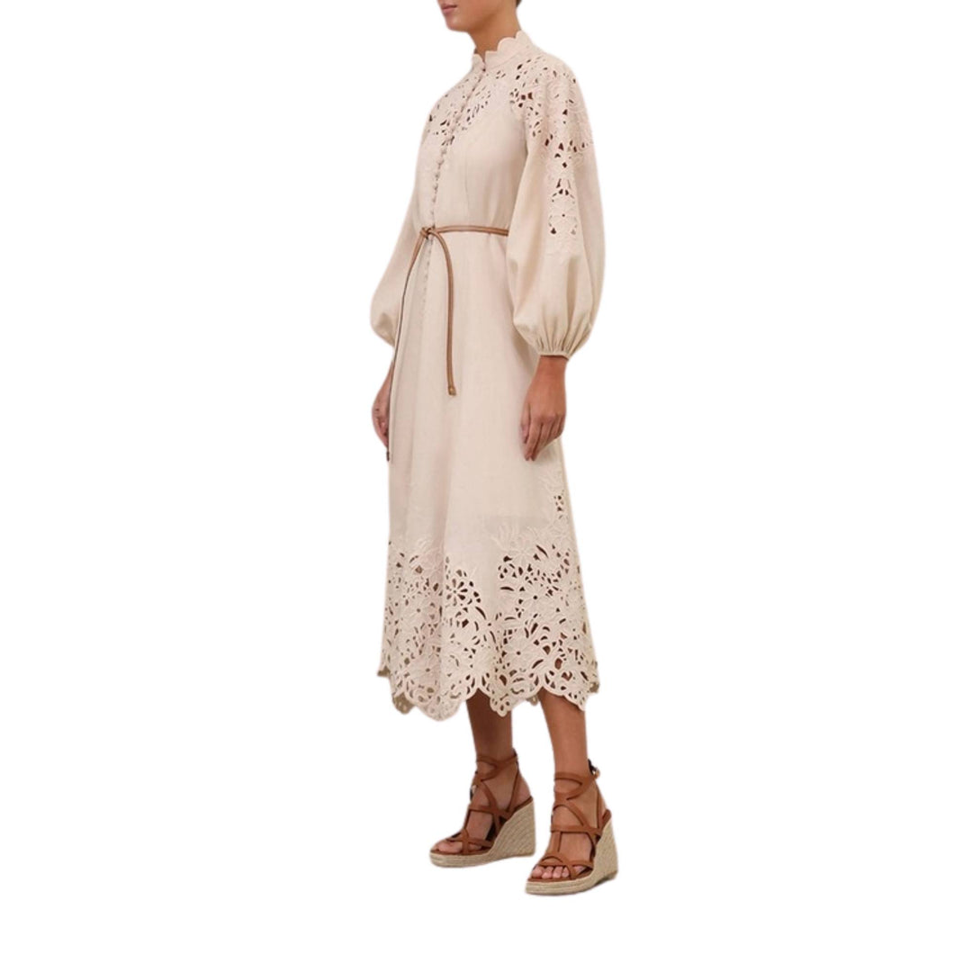 WYLIE EMBROIDERED BILLOW DRESS - Cream