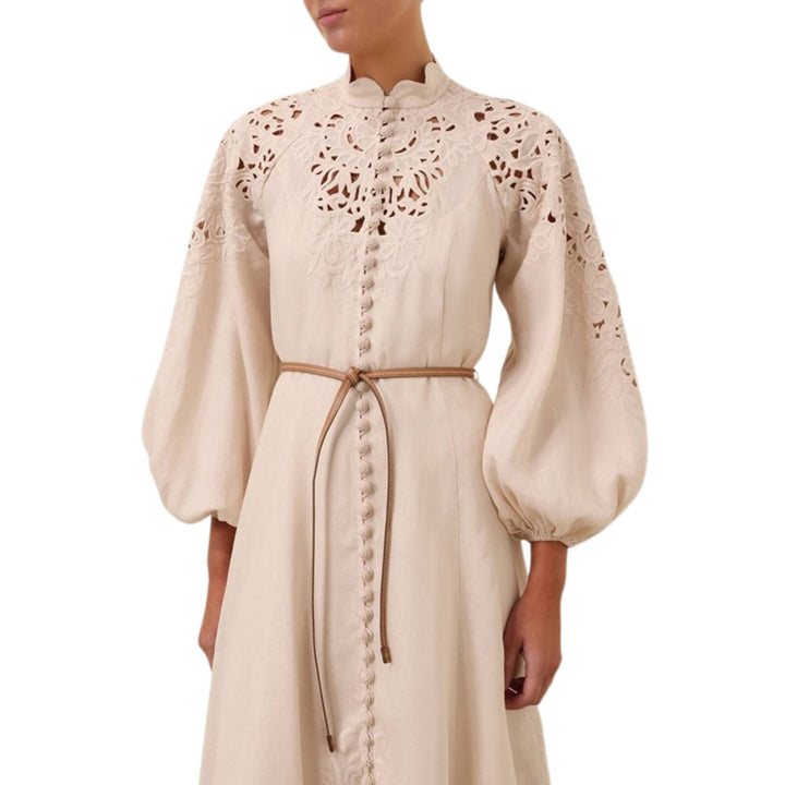 WYLIE EMBROIDERED BILLOW DRESS - Cream