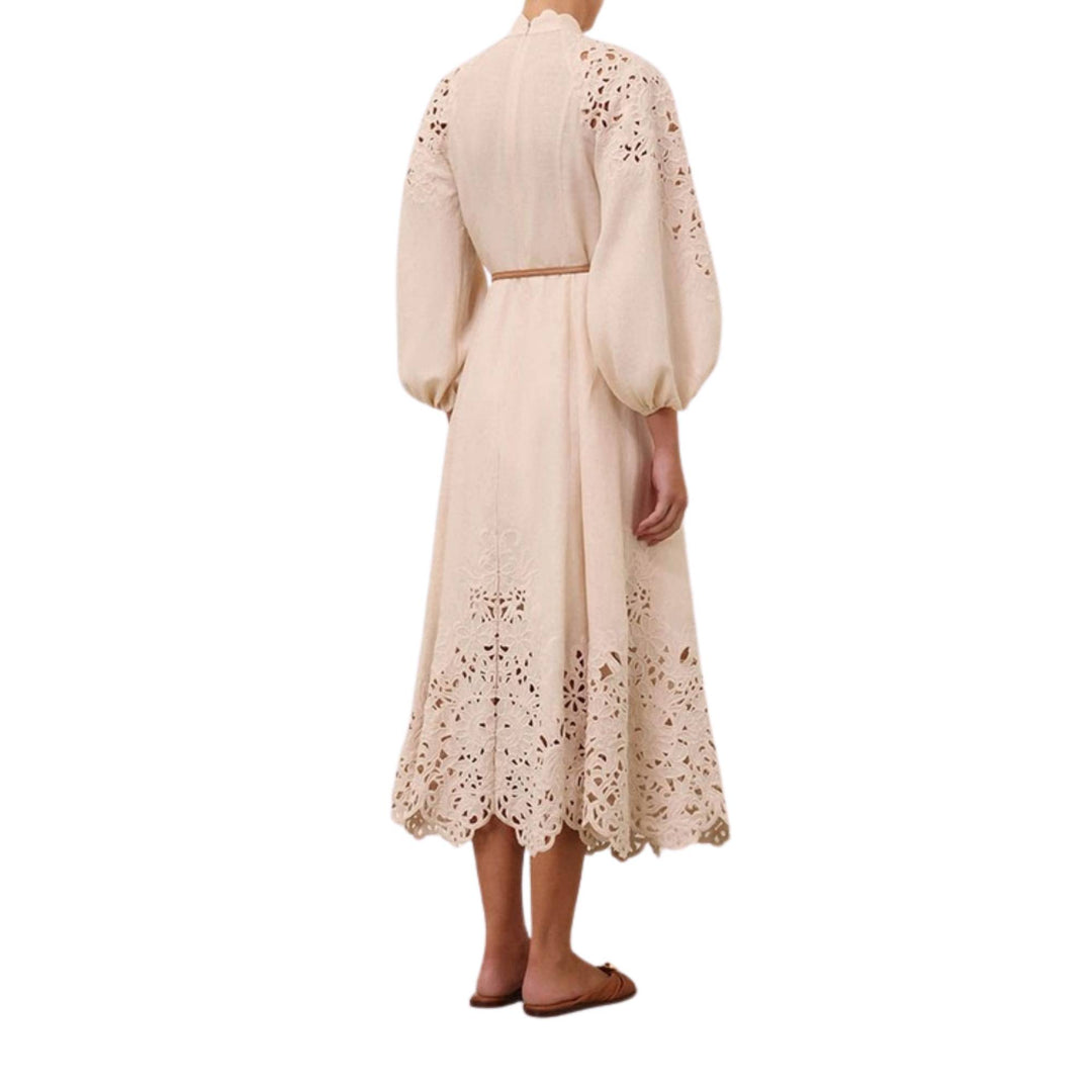 WYLIE EMBROIDERED BILLOW DRESS - Cream