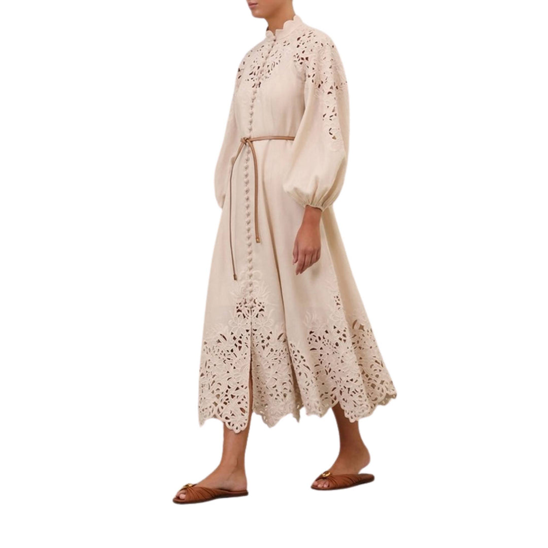 WYLIE EMBROIDERED BILLOW DRESS - Cream