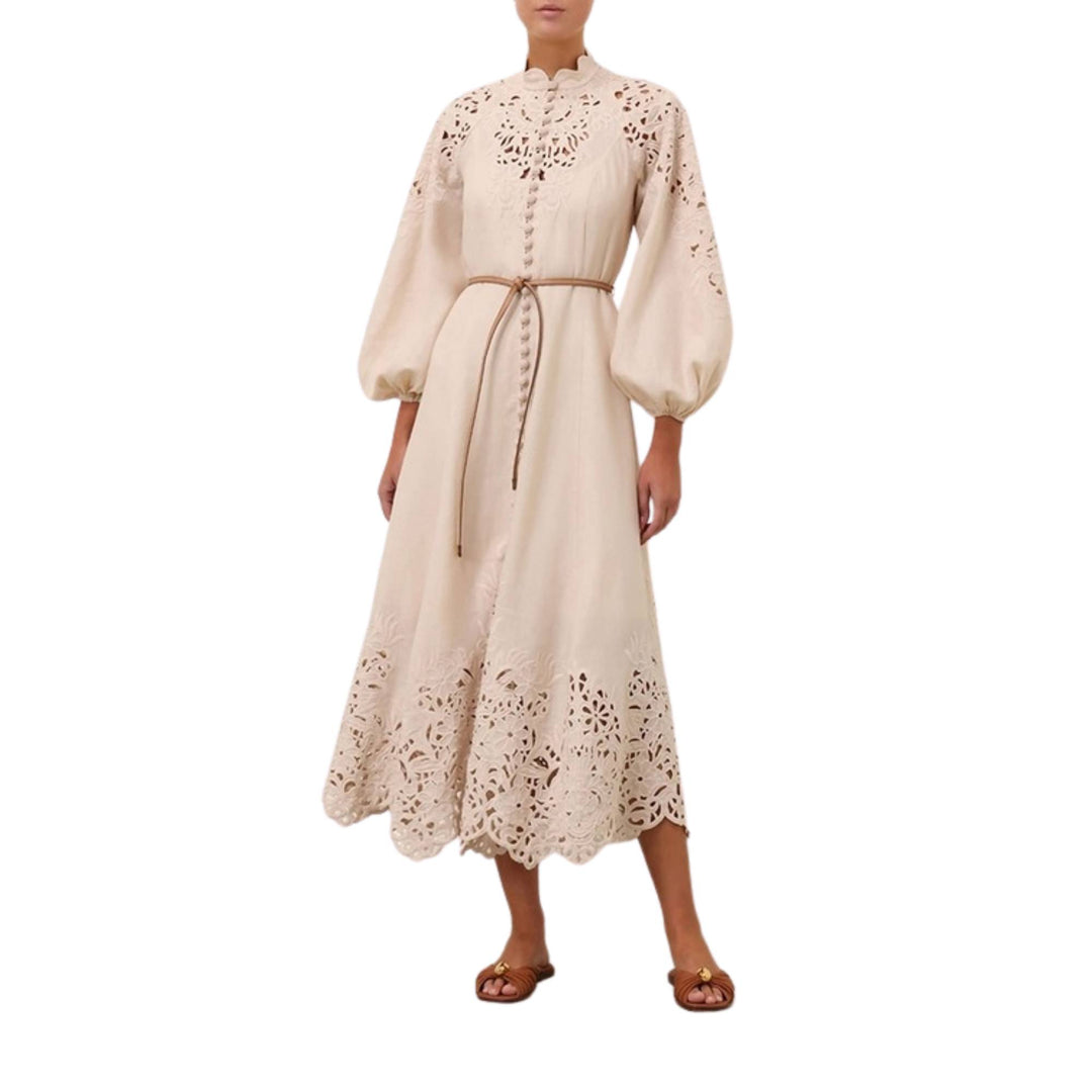 WYLIE EMBROIDERED BILLOW DRESS - Cream