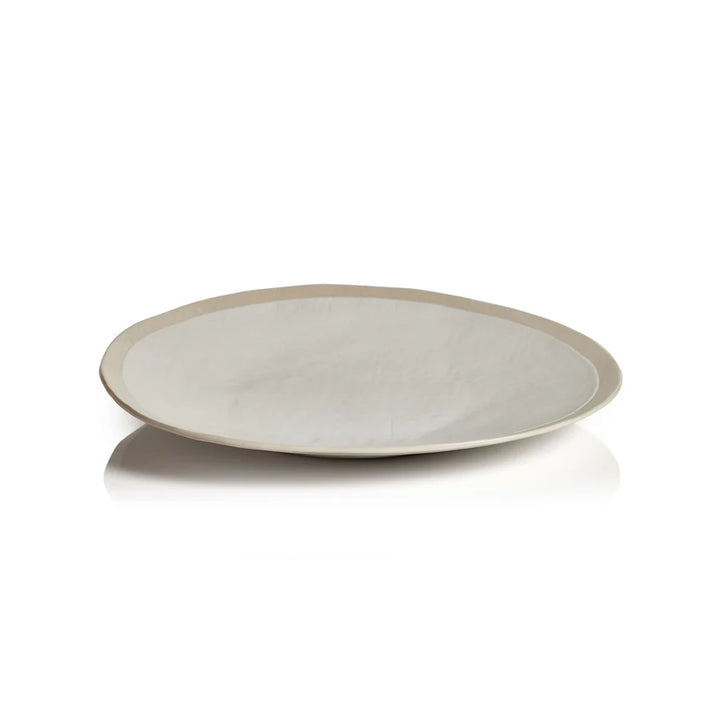 Alanya Organic Ceramic Linen Textured Platter - Matt White - Large