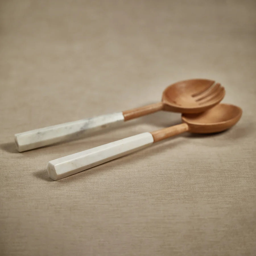 Kenya Wooden Salad Servers with Marble Handles