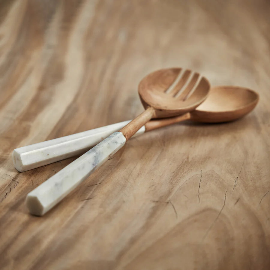 Kenya Wooden Salad Servers with Marble Handles