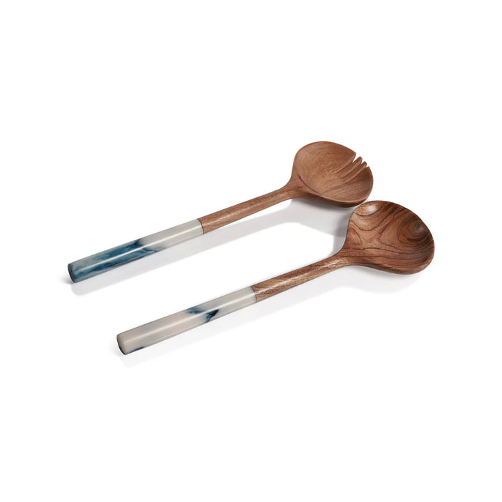 Mango Wood Salad Server Set with Blue Resin Handles