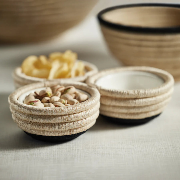 Martigues Coiled Abaca 3 Section Condiment Bowl - Natural / Black Base