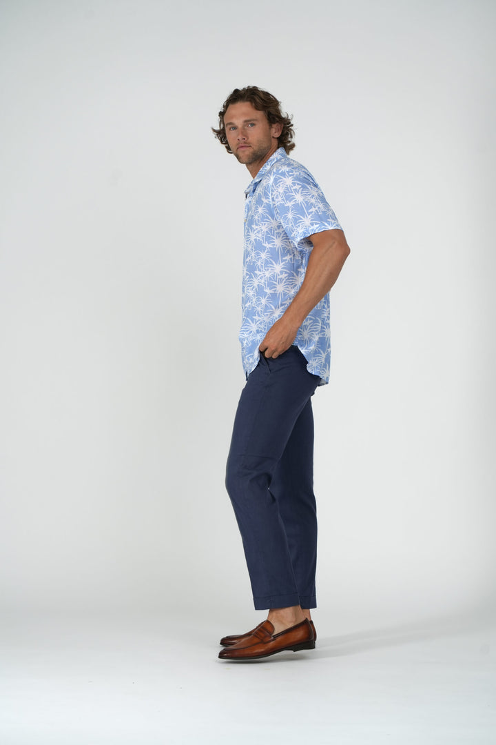 Light Blue Surf Palms Short Sleeve Sport Shirt