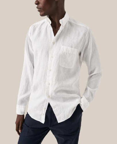 White Solid Linen Shirt Contemporary Fit