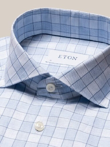 Light Blue Melange Plaid Fine Twill Shirt