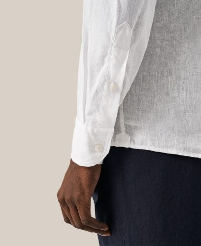 White Solid Linen Shirt Contemporary Fit