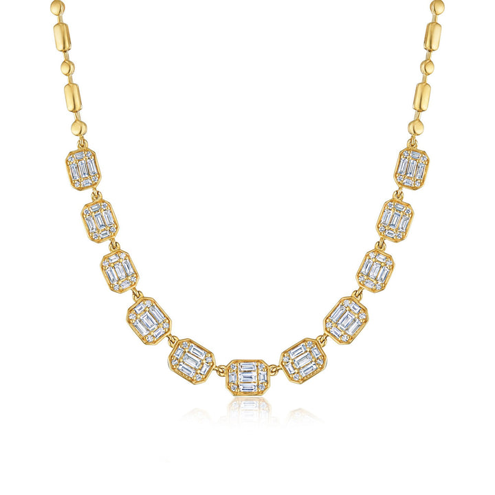 Sunburst Graduated Line Necklace with Emerald Cut Diamonds