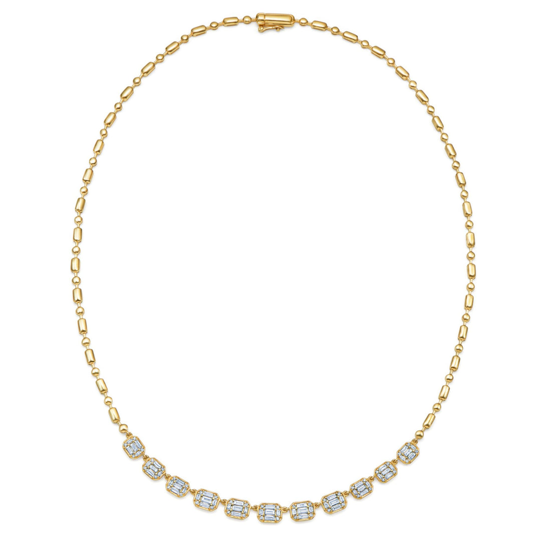 Sunburst Graduated Line Necklace with Emerald Cut Diamonds